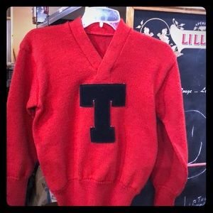 Vintage Varsity cheer wool sweater logo T Red